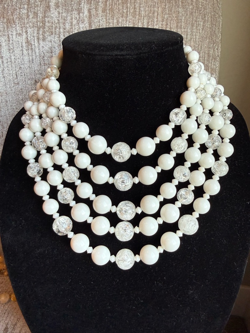 Vintage Germany white and clear 5 strand necklace